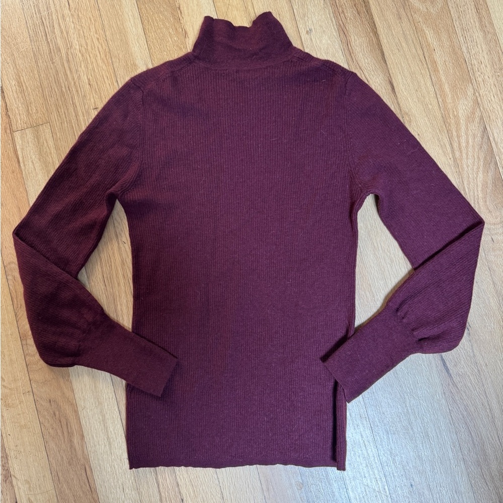 Whistles Burgundy Turtleneck Sweater Merino Ribbed Balloon Sleeve M